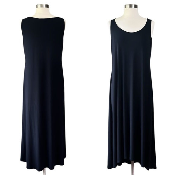 EILEEN FISHER High-Low Midi Tank Jersey Dress Black Size Small - Picture 1 of 10